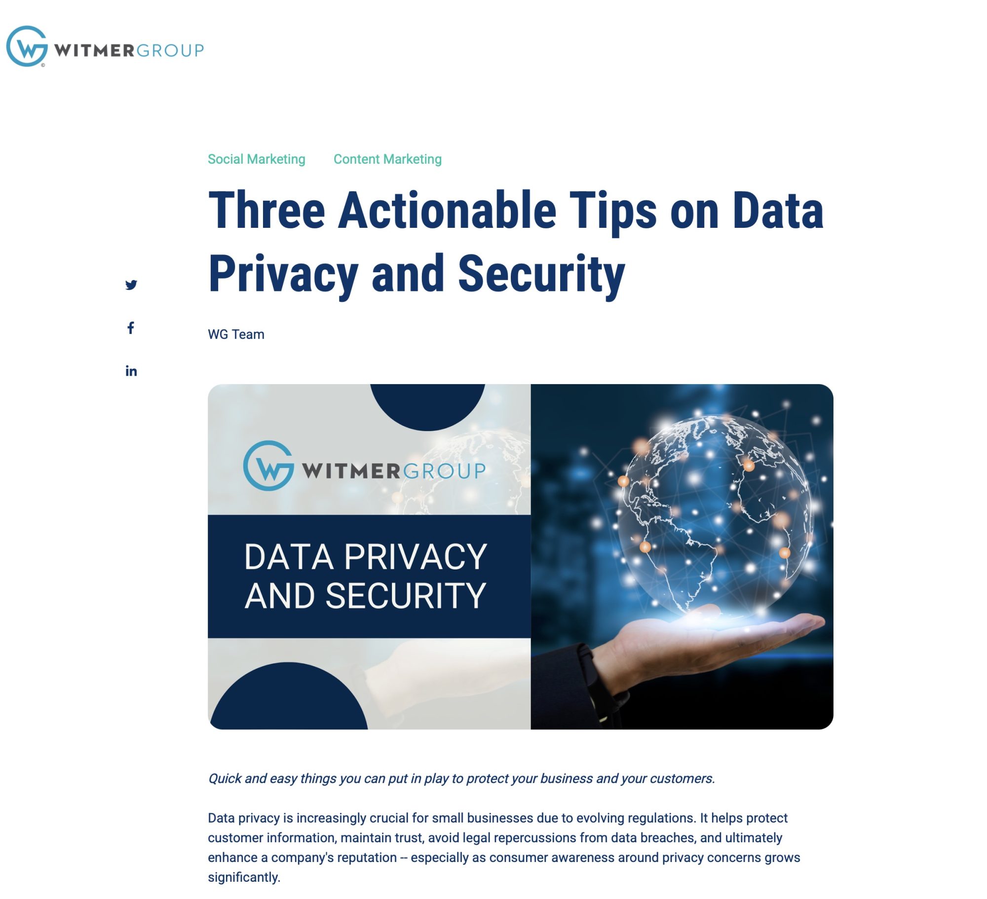 Witmergroup - Three Actionable_Tips on Data Privacy and Security by Jane R Shelton