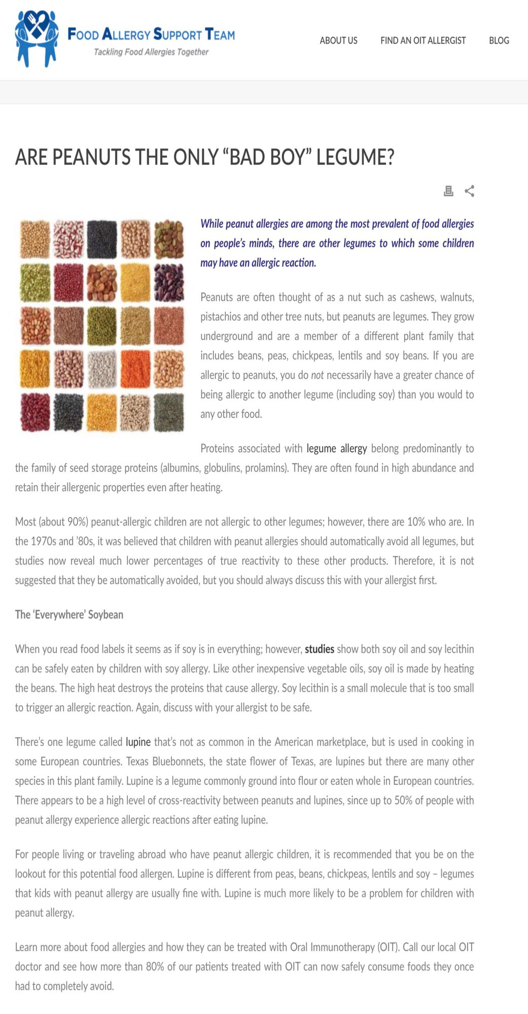 Food alleryg support team - are peanuts the only bad boy legume by Jane R Shelton
